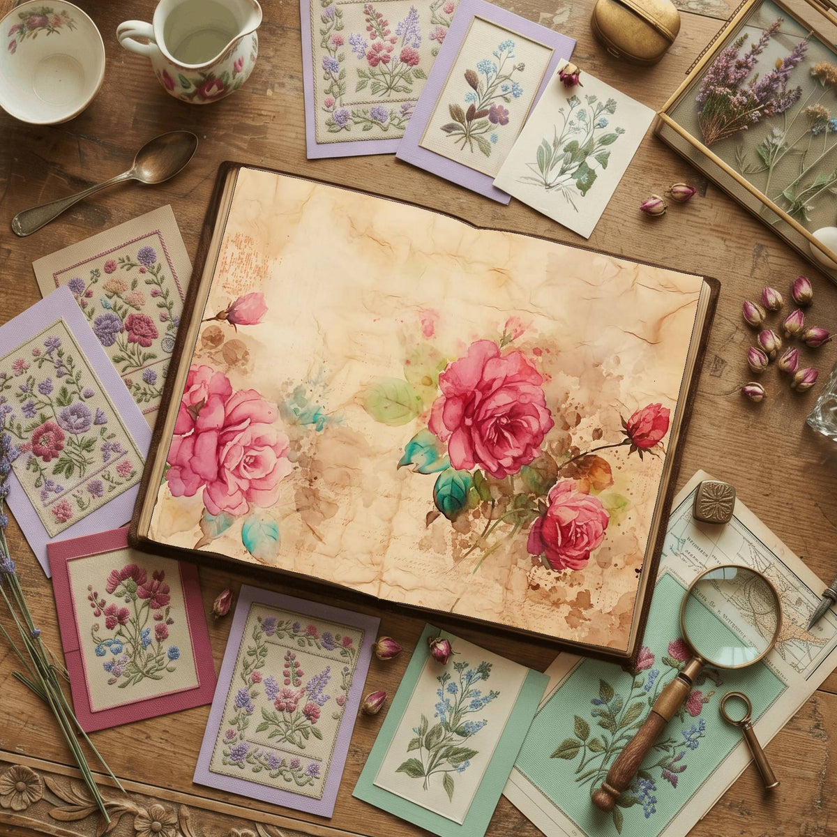 Pink Rose printable junk journal paper, page preview 2