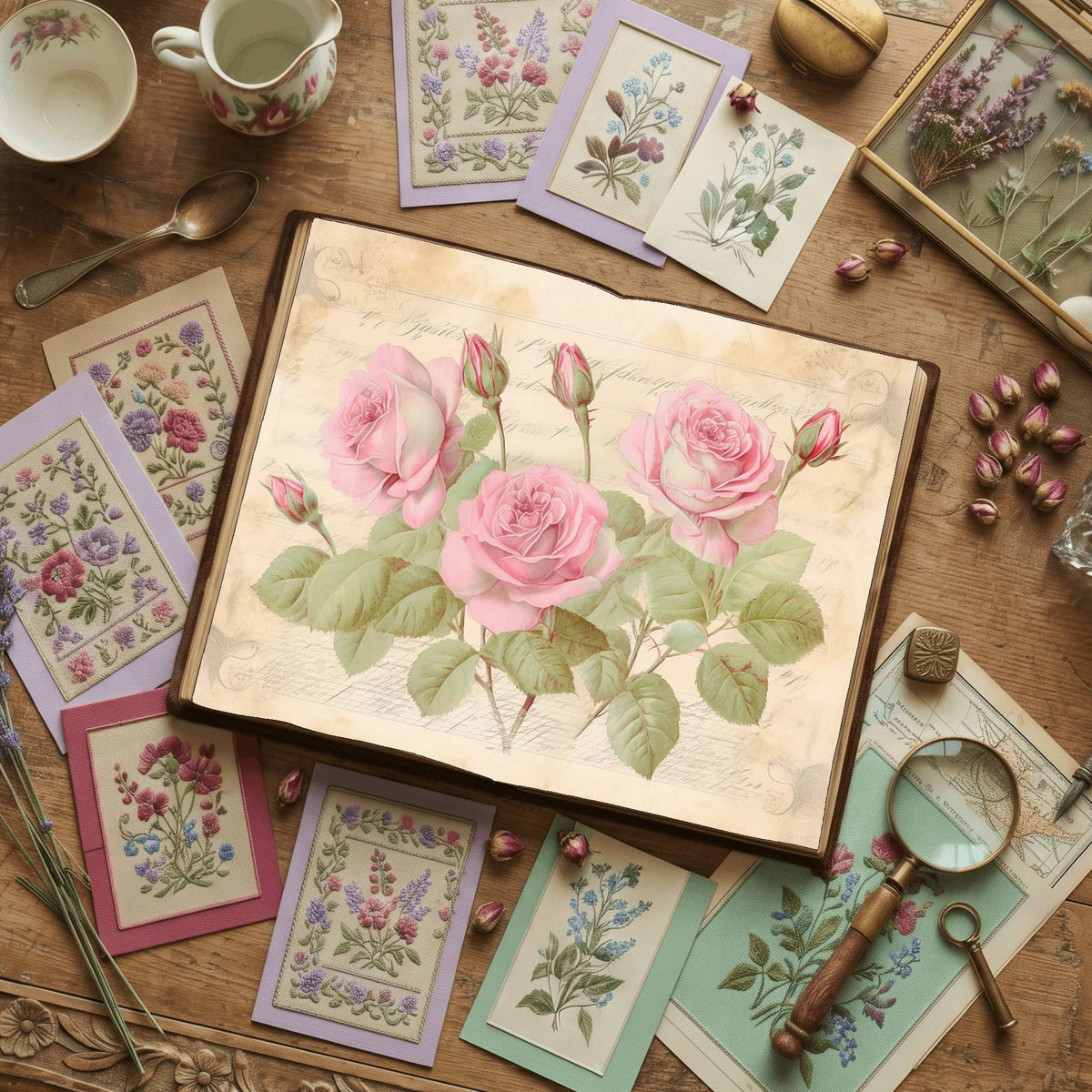 Pink Rose printable junk journal paper, page preview 2