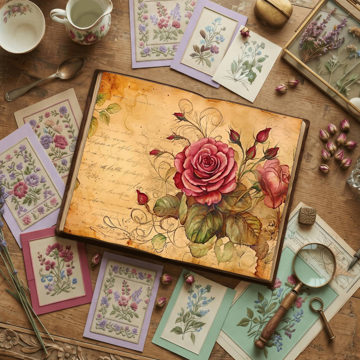 Pink Rose printable junk journal paper, page preview 2