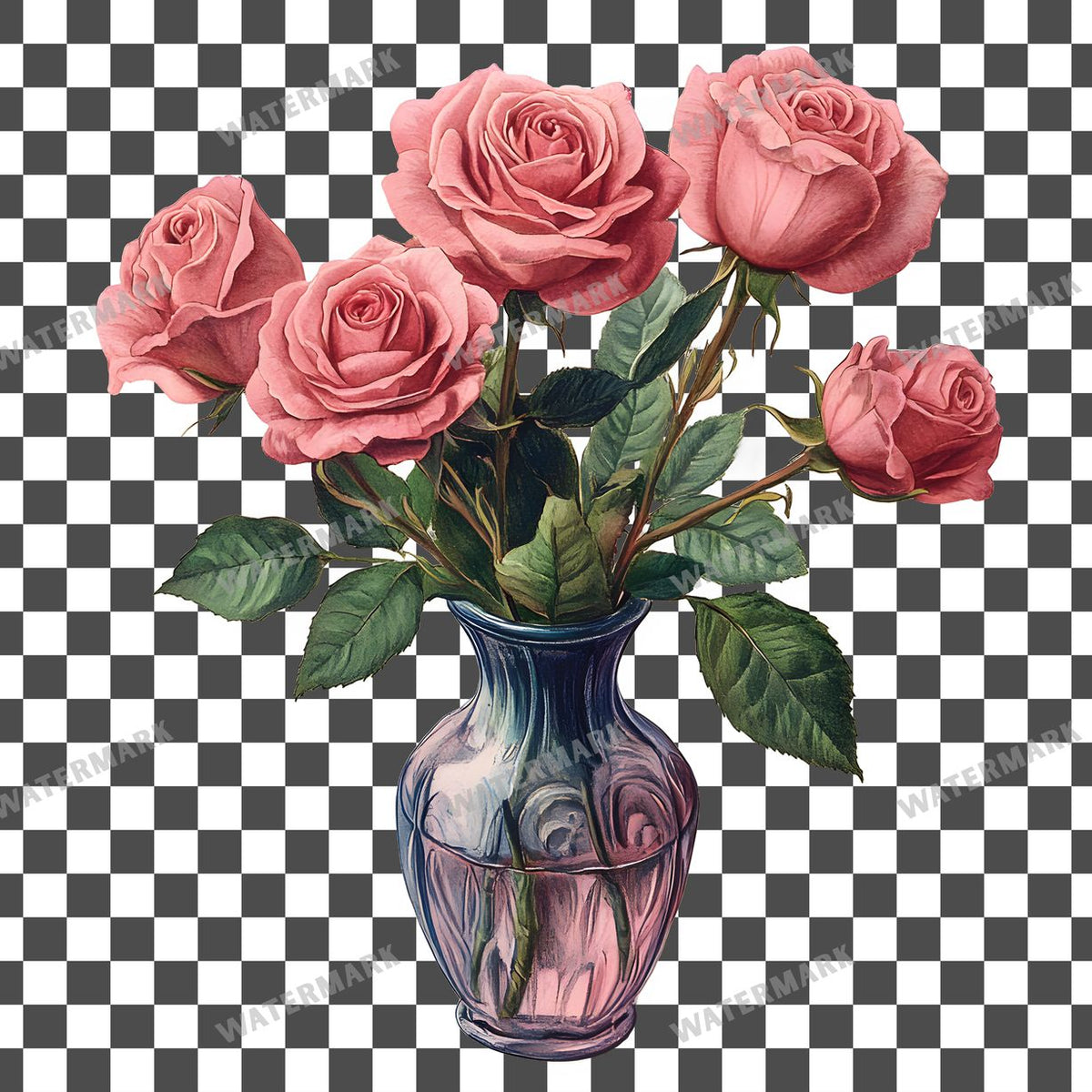Pink Roses Vintage Style clipart PNG on a transparent background, design 2