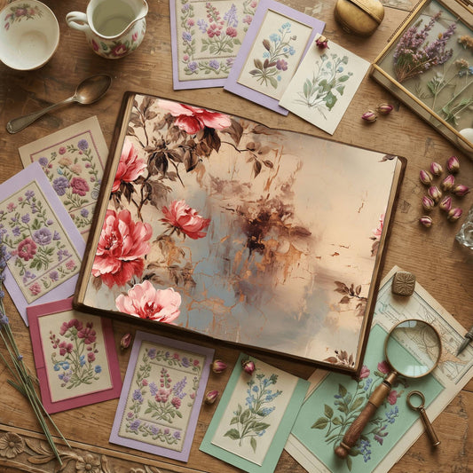 Pink Roses printable junk journal paper, page preview 2
