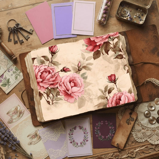 Pink Roses printable junk journal paper, page preview 2