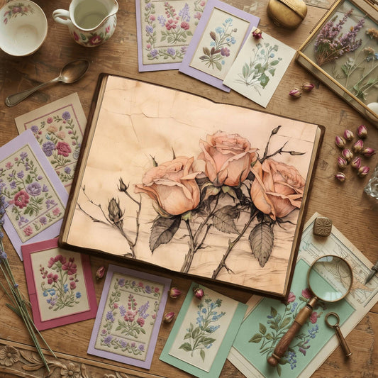 Pink Roses printable junk journal paper, page preview 2