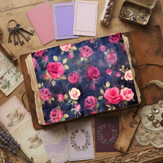 Pink Roses printable junk journal paper, page preview 2
