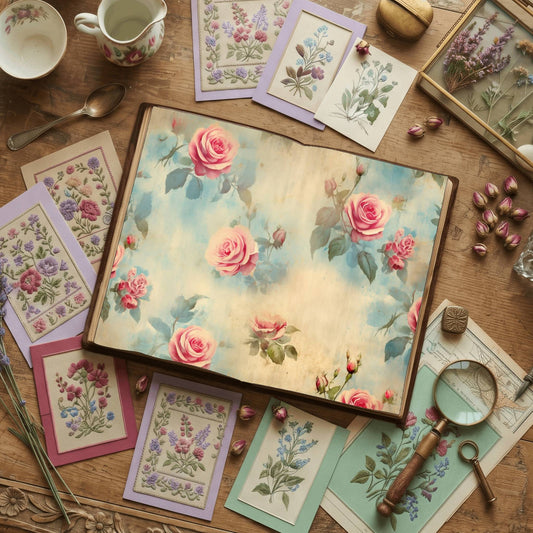 Pink Roses printable junk journal paper, page preview 2