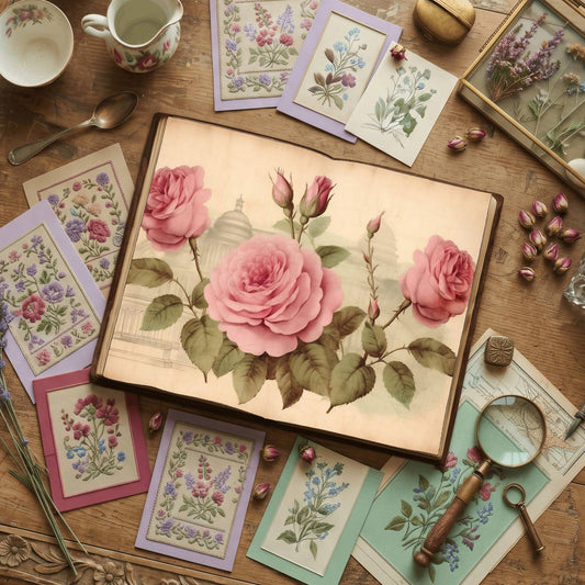Pink Roses printable junk journal paper, page preview 2