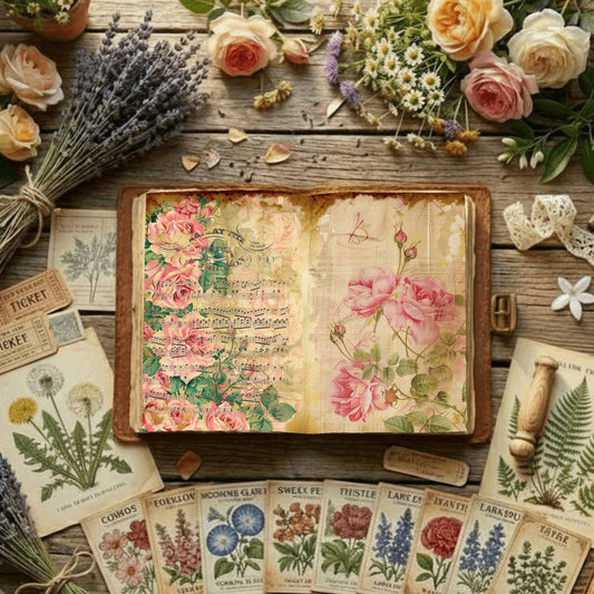 Pink Roses printable junk journal paper, page preview 2