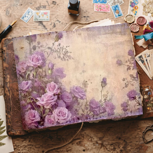 Purple Rose printable junk journal paper, page preview 2