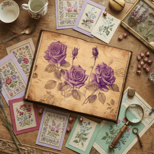 Purple Roses printable junk journal paper, page preview 2