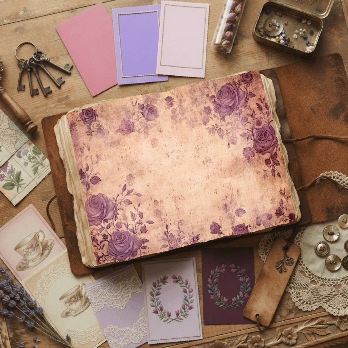 Purple Roses printable junk journal paper, page preview 2