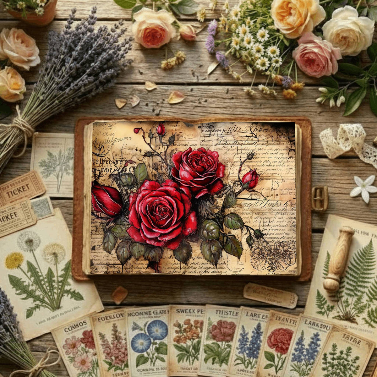 Red Roses printable junk journal paper, page preview 2