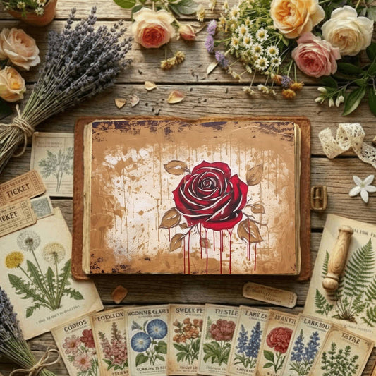 Red Roses printable junk journal paper, page preview 2