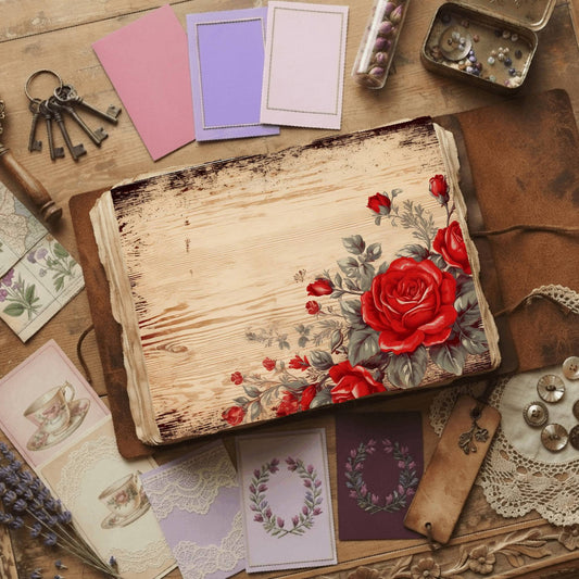Red Roses printable junk journal paper, page preview 2