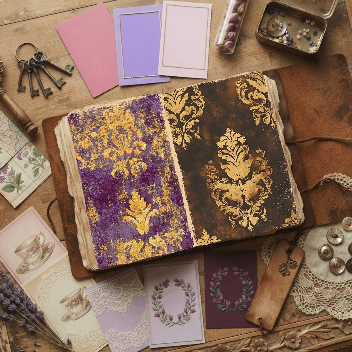 Regal Damask printable junk journal paper, page preview 2