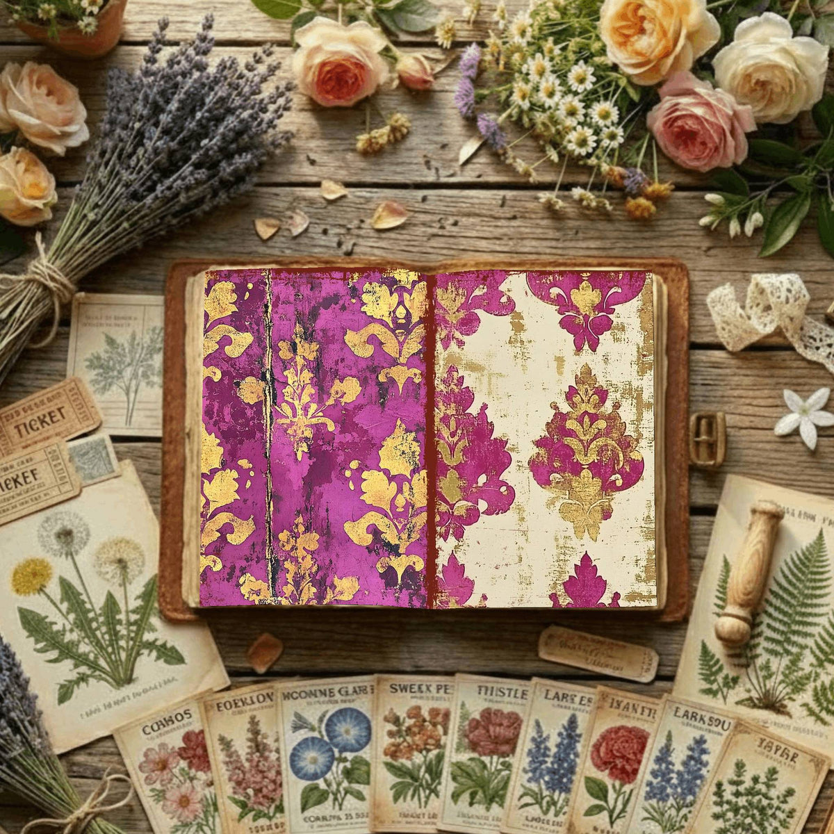 Regal Damask printable junk journal paper, page preview 2
