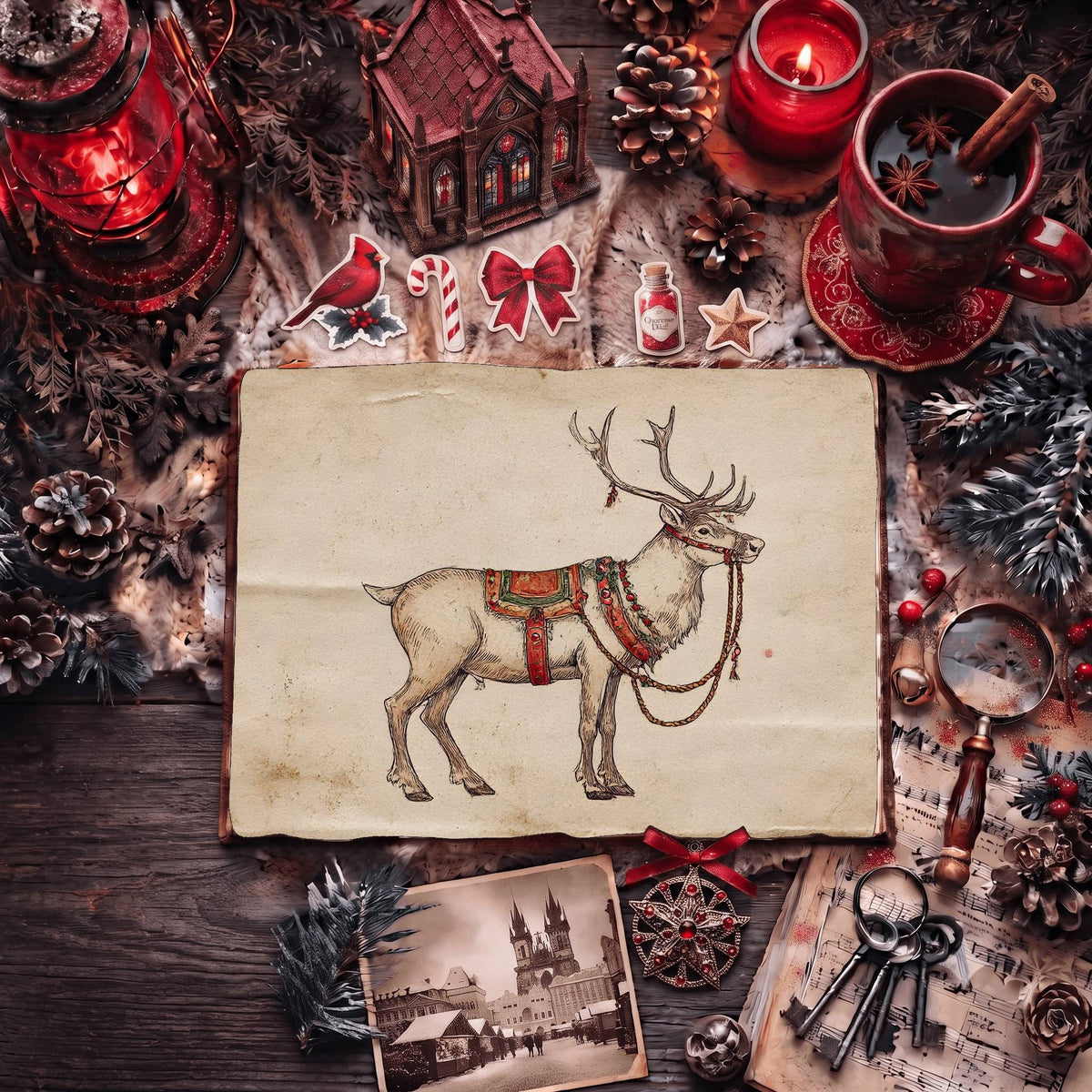 Reindeer Festive Harness Digital Papers