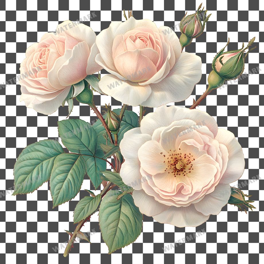 Rose Bouquet Vintage Style clipart PNG on a transparent background, design 2