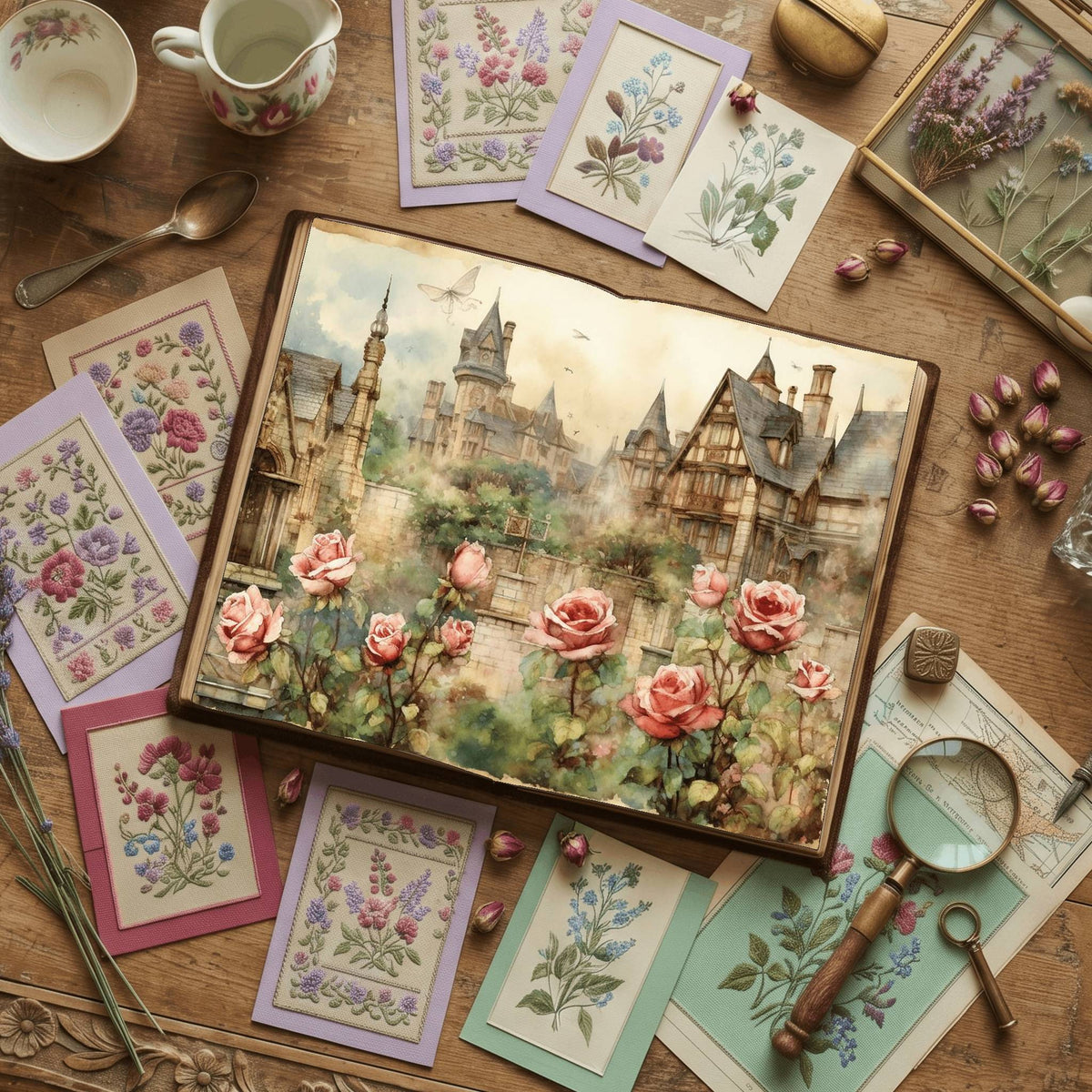 Rose Garden printable junk journal paper, page preview 2