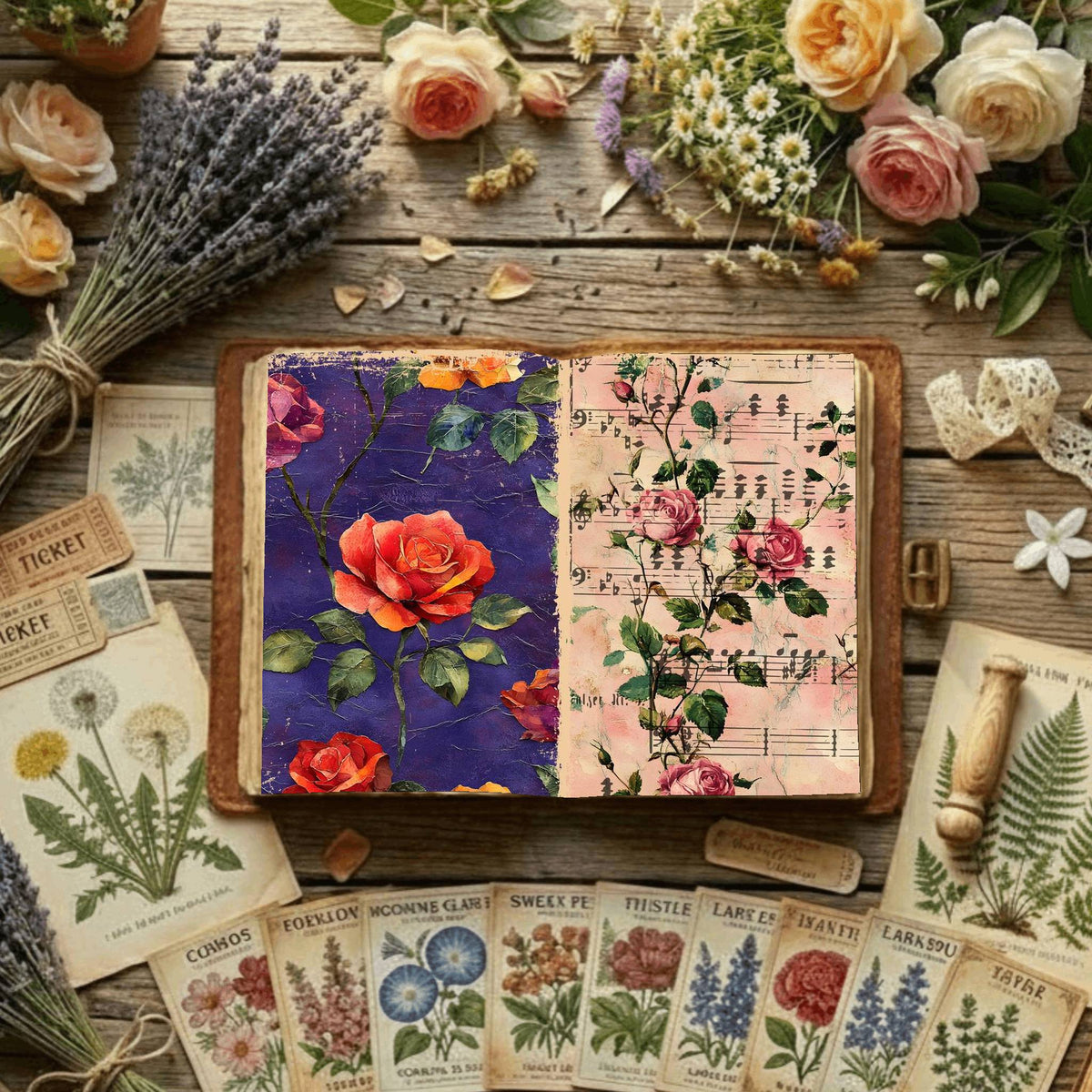 Rose printable junk journal paper, page preview 2