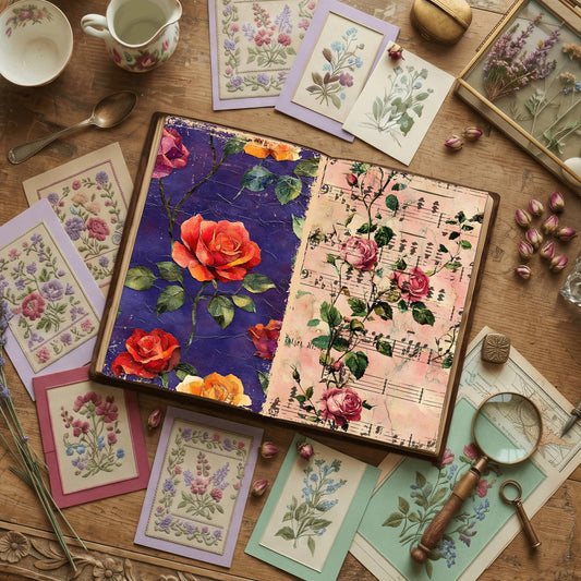 Rose printable junk journal paper, page preview 2