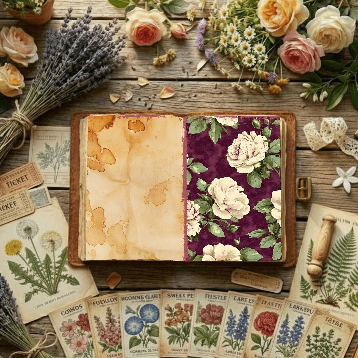 Rose printable junk journal paper, page preview 2
