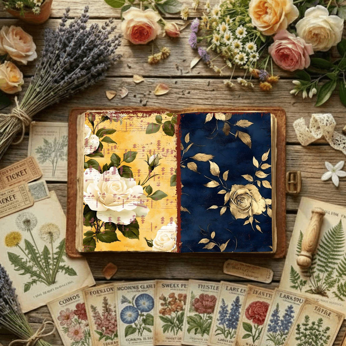 Rose printable junk journal paper, page preview 2