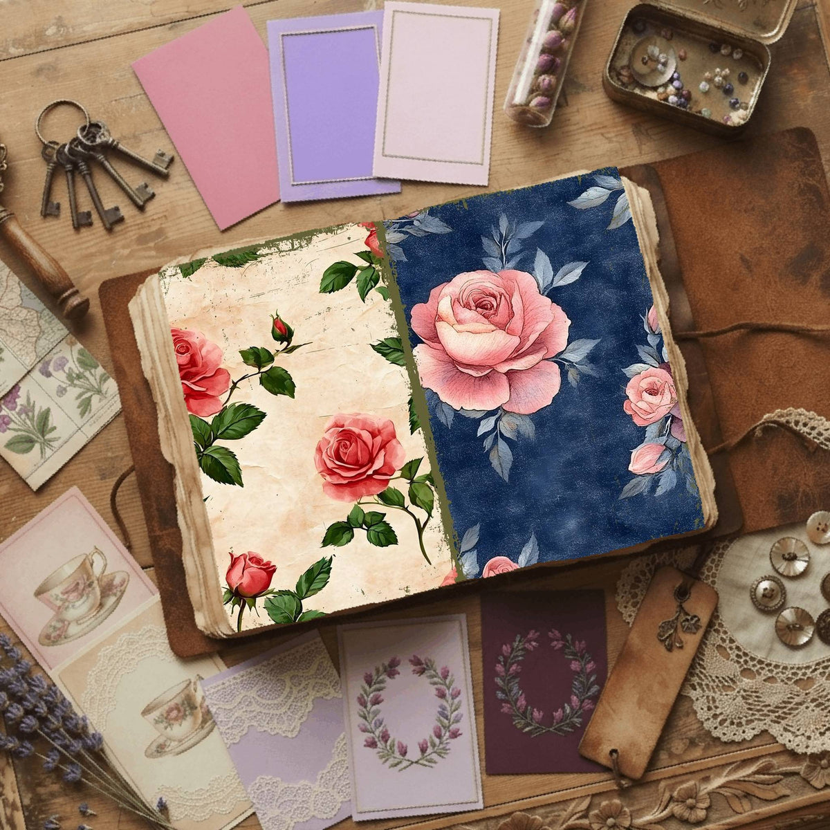 Rose printable junk journal paper, page preview 2