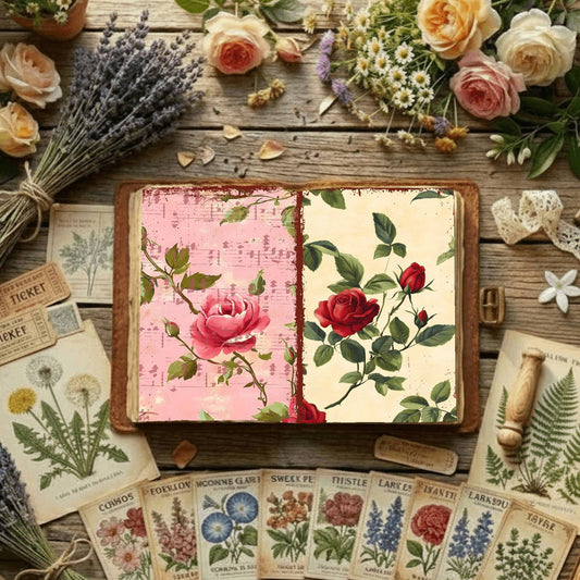 Rose printable junk journal paper, page preview 2
