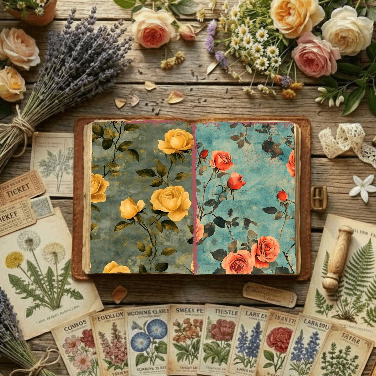 Rose printable junk journal paper, page preview 2