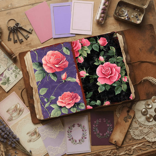 Rose printable junk journal paper, page preview 2