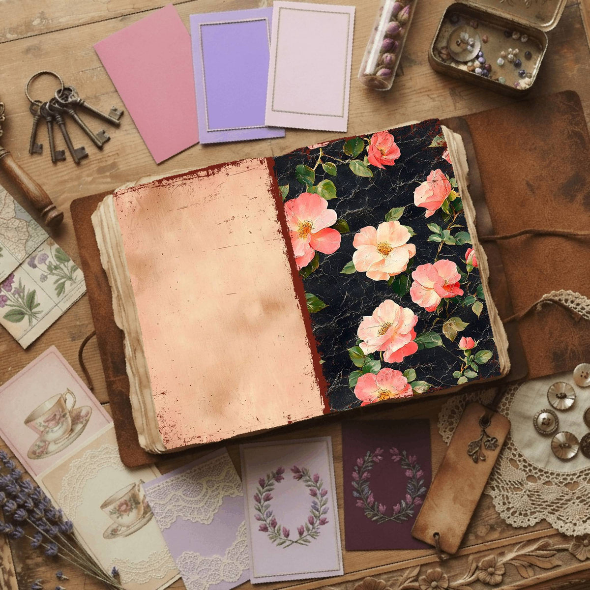 Rose printable junk journal paper, page preview 2