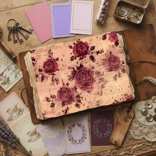 Rose printable junk journal paper, page preview 2
