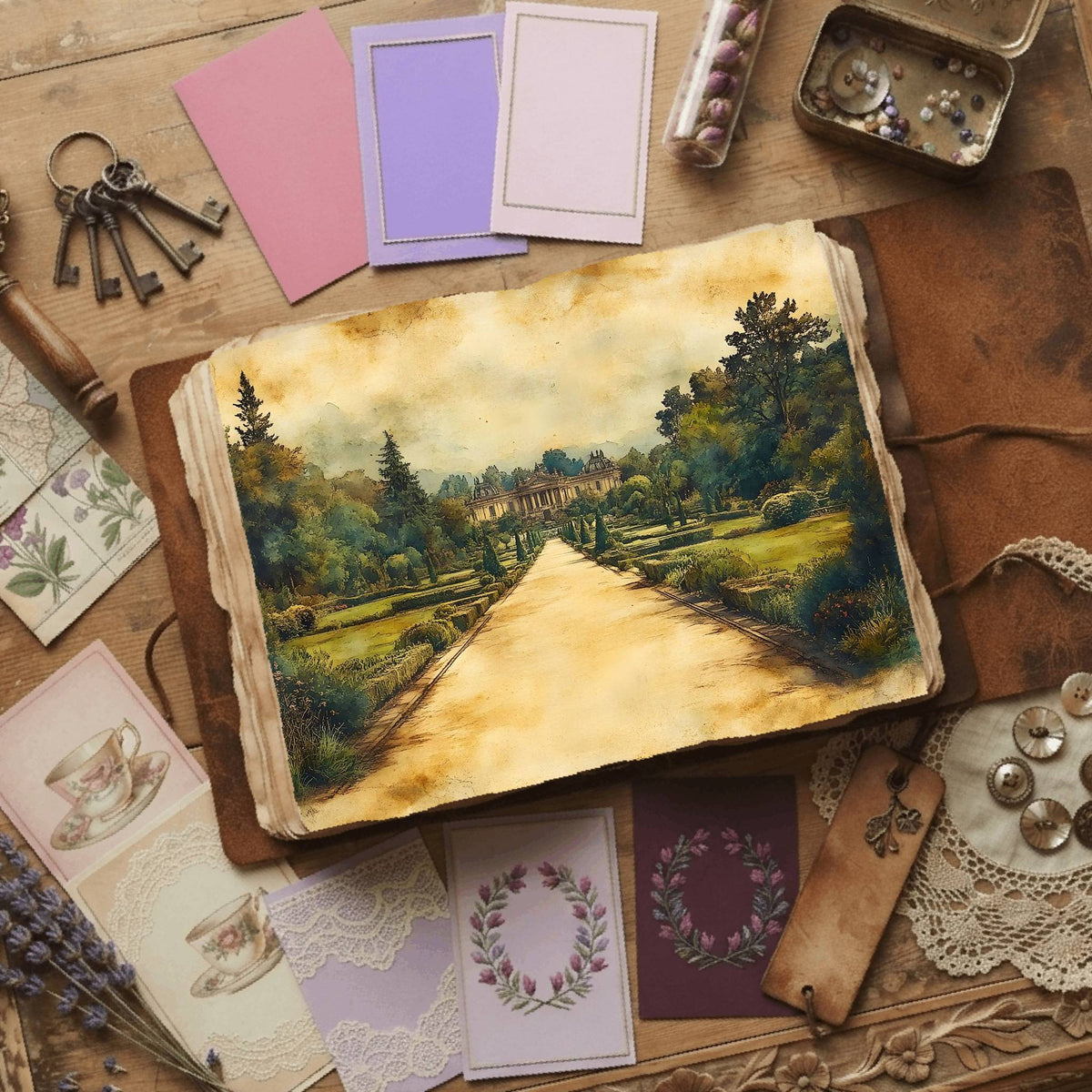 Royal Gardens printable junk journal paper, page preview 2