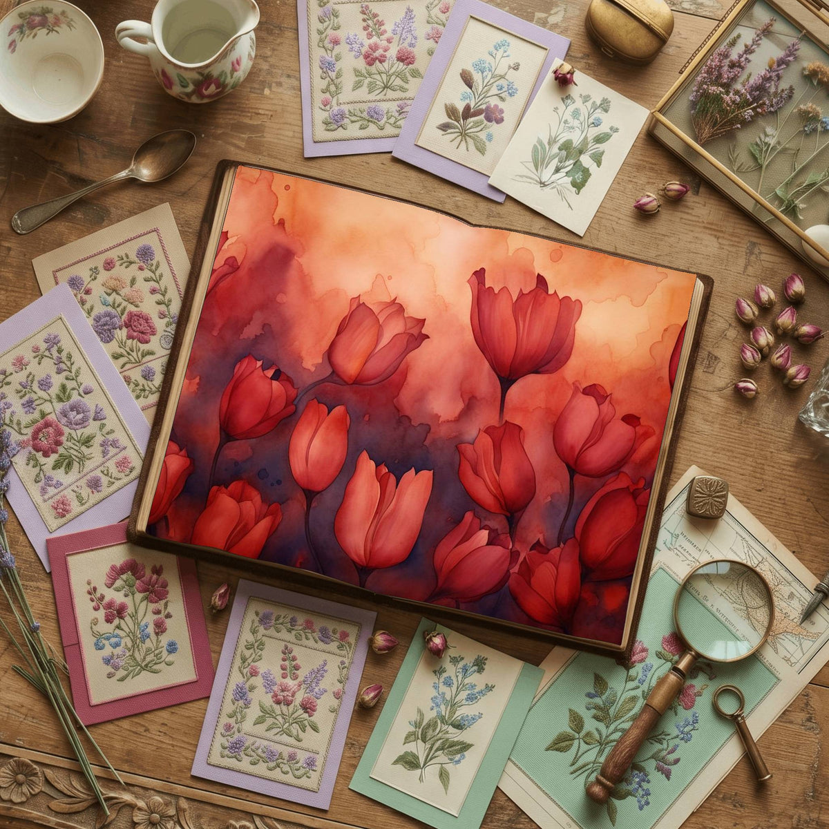 Ruby Tulips Digital Papers