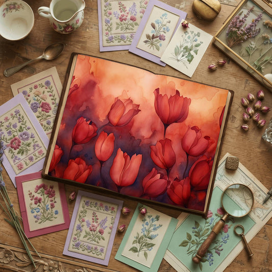 Ruby Tulips Digital Papers