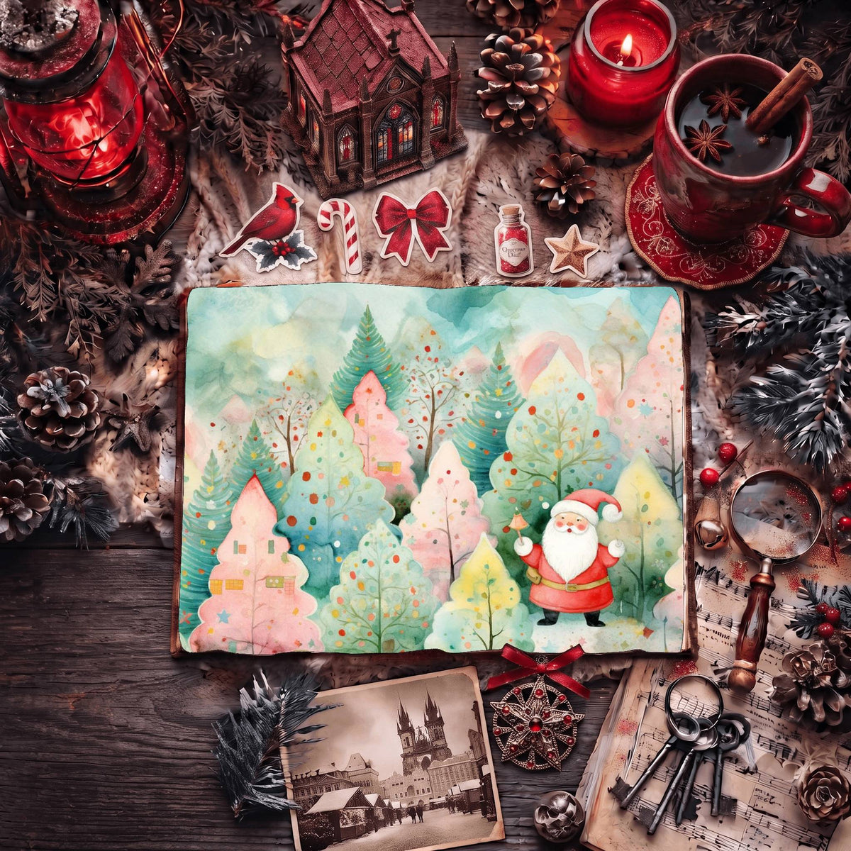 Santa Pastel Christmas printable junk journal paper, page preview 2