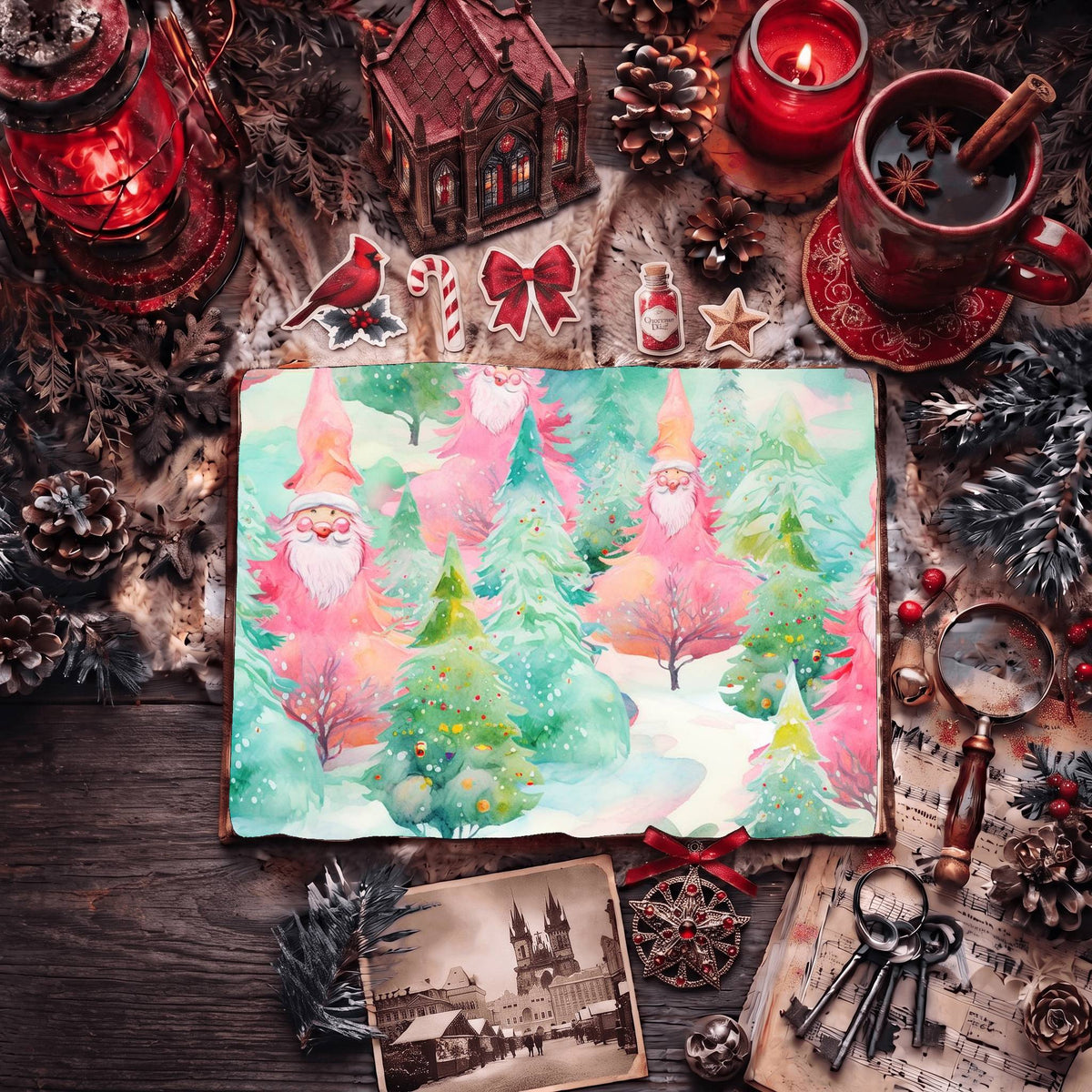 Santa Pastel Christmas printable junk journal paper, page preview 2