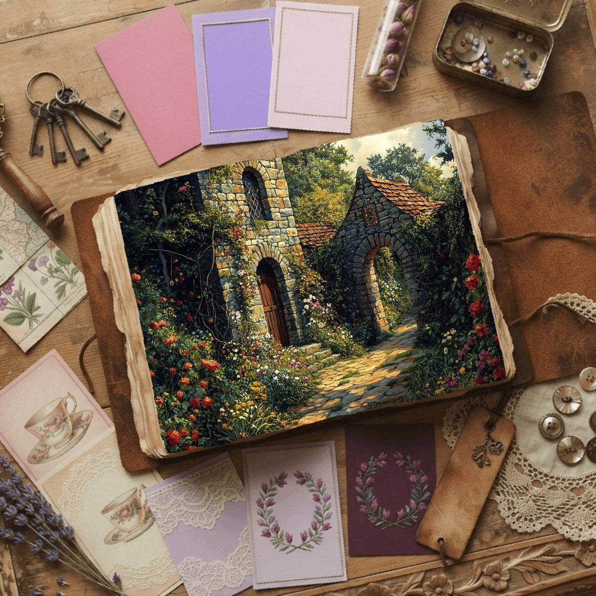 Secret Garden printable junk journal paper, page preview 2