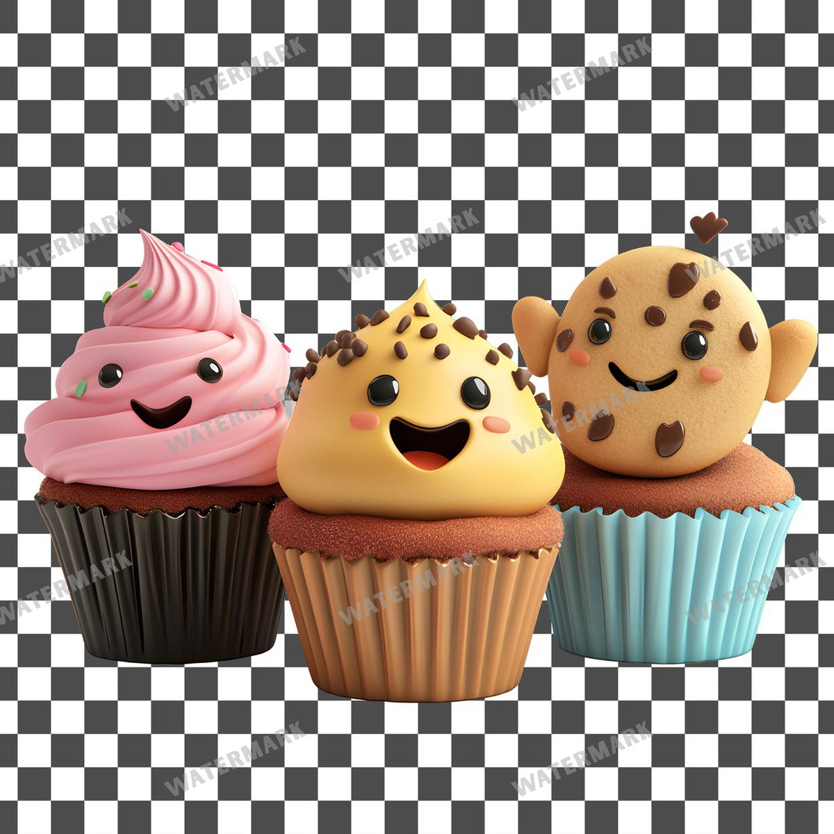 Smiling Cupcakes clipart PNG on a transparent background, design 2