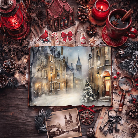Snowy Christmas Village Digital Papers