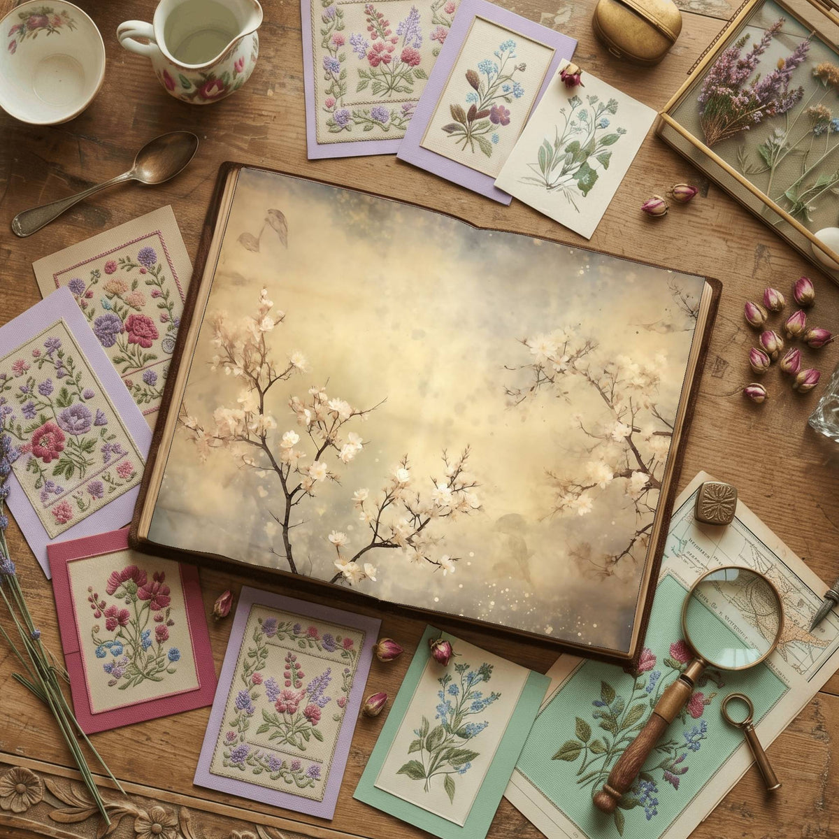 Spring Blossoms printable junk journal paper, page preview 2