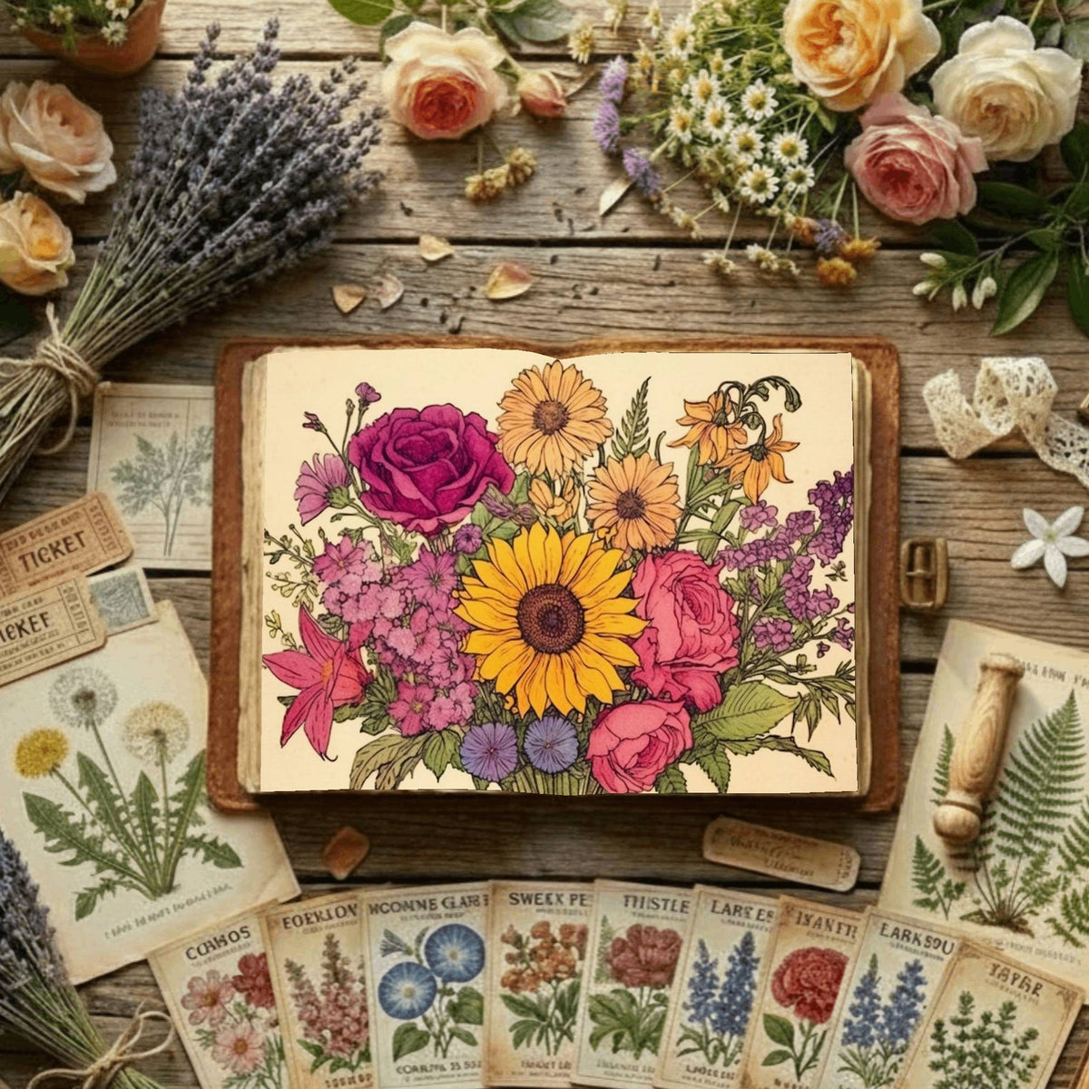 Sunflowers And Roses printable junk journal paper, page preview 2