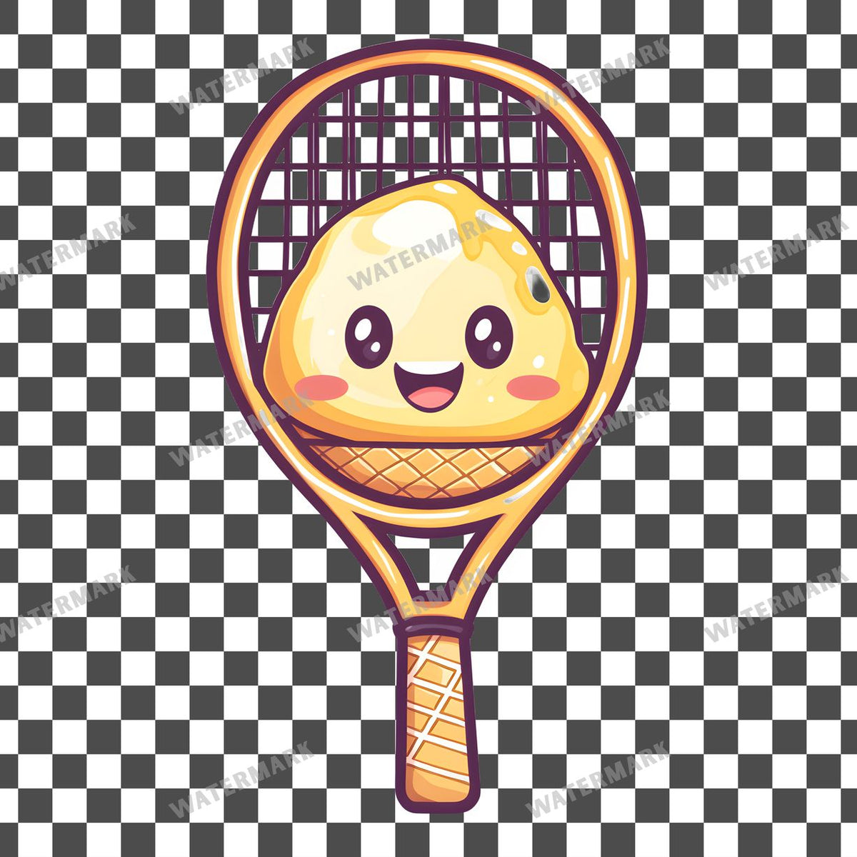 Tennis Racket Kawaii Style clipart PNG on a transparent background, design 2