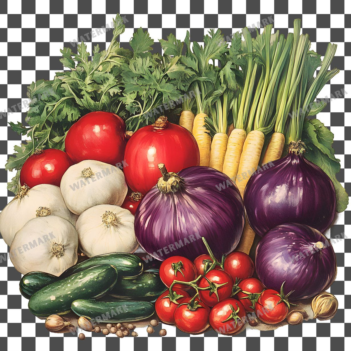 Vegetables Vintage Style Clipart Pngs