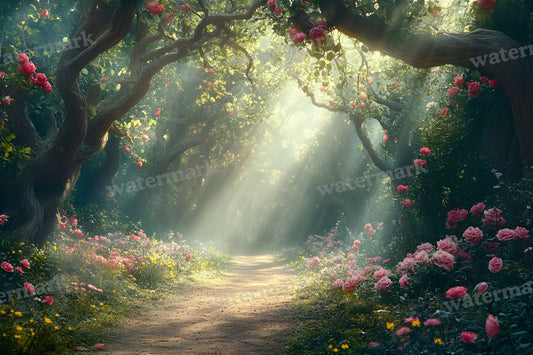 Vintage Forest With Oversized Flowers Backdrop Images
