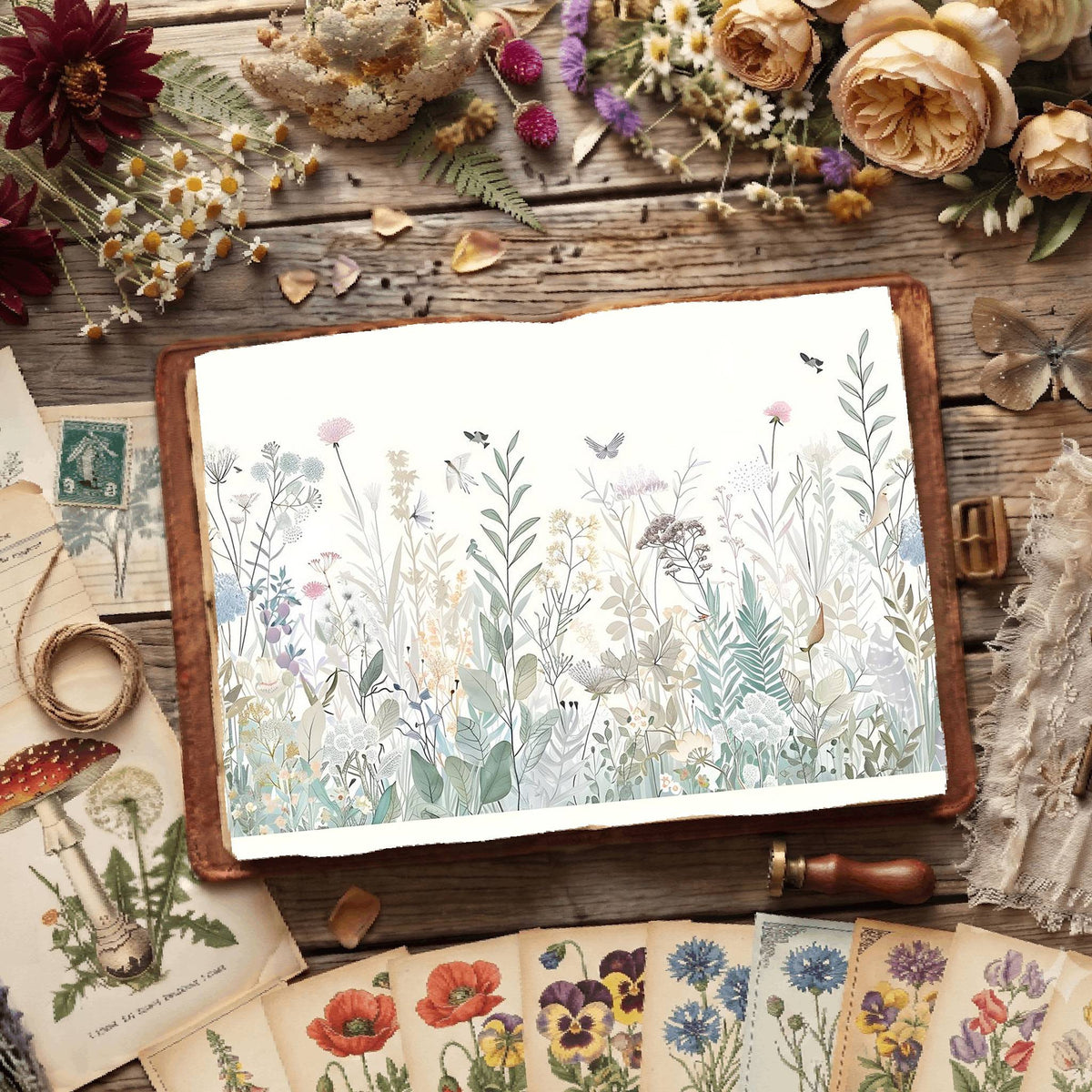 White Background Florals Digital Papers