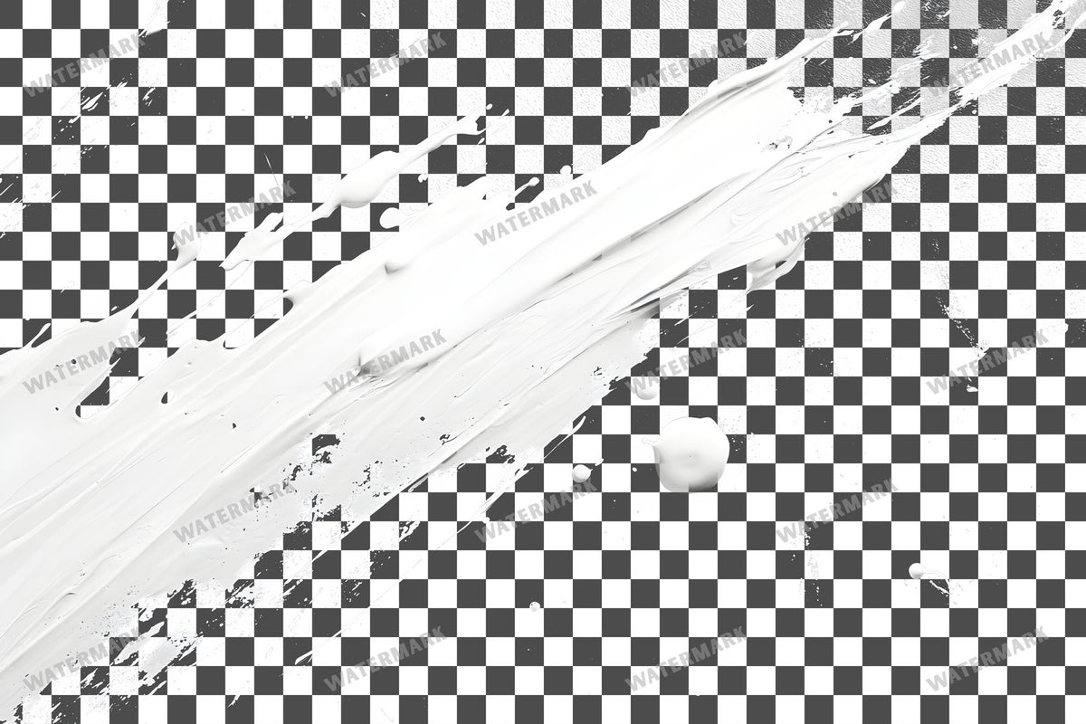 White Paint Splatter Abstract Splashes PNG overlay on a transparent checkered background, preview 2