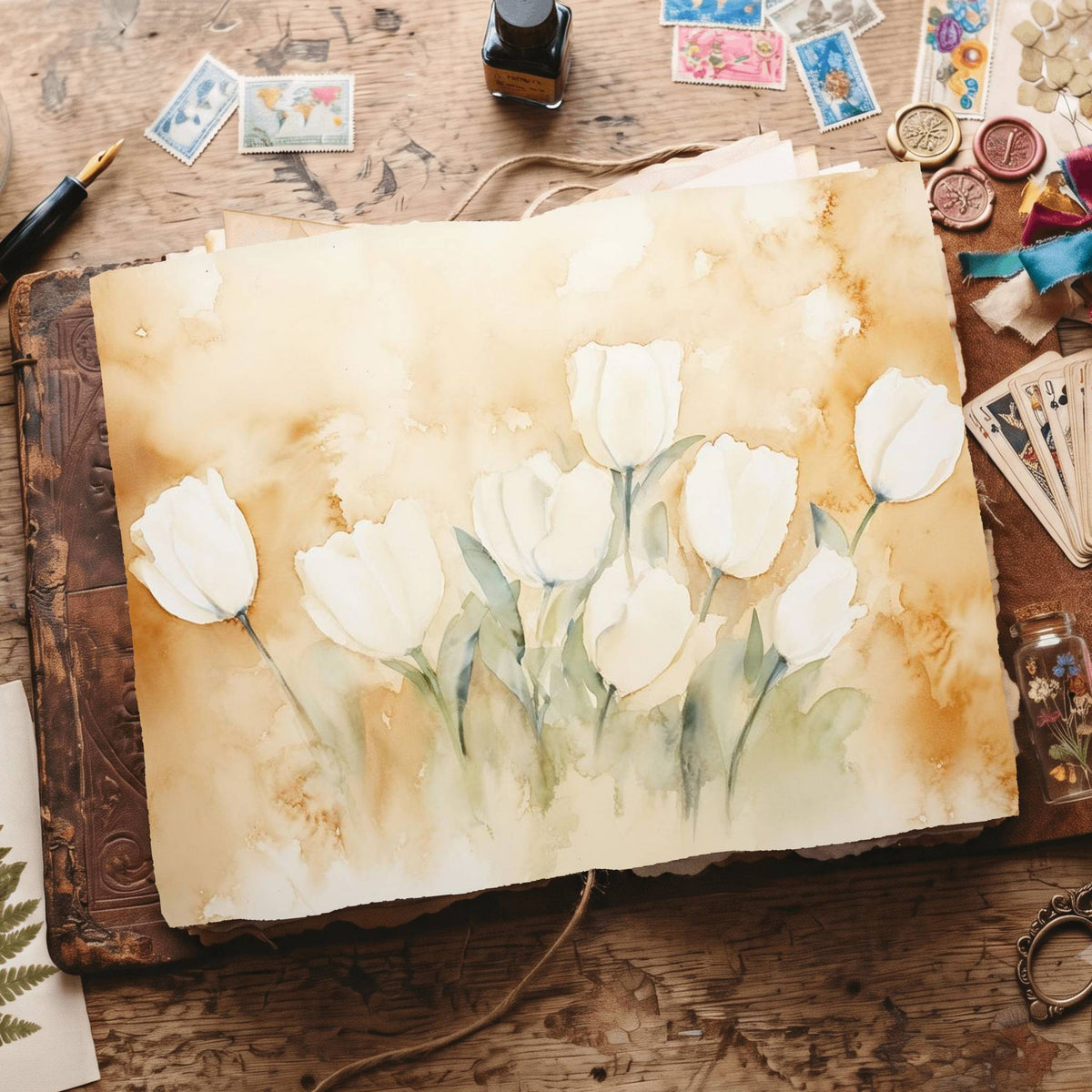 White Tulips Digital Papers