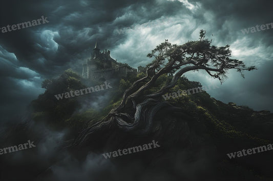 Witch’Castle On Dark Mountain In Storm Backdrop Images