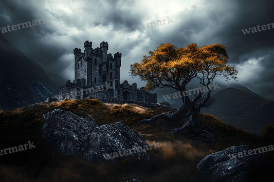 Witch’Castle On Dark Mountain In Storm Backdrop Images